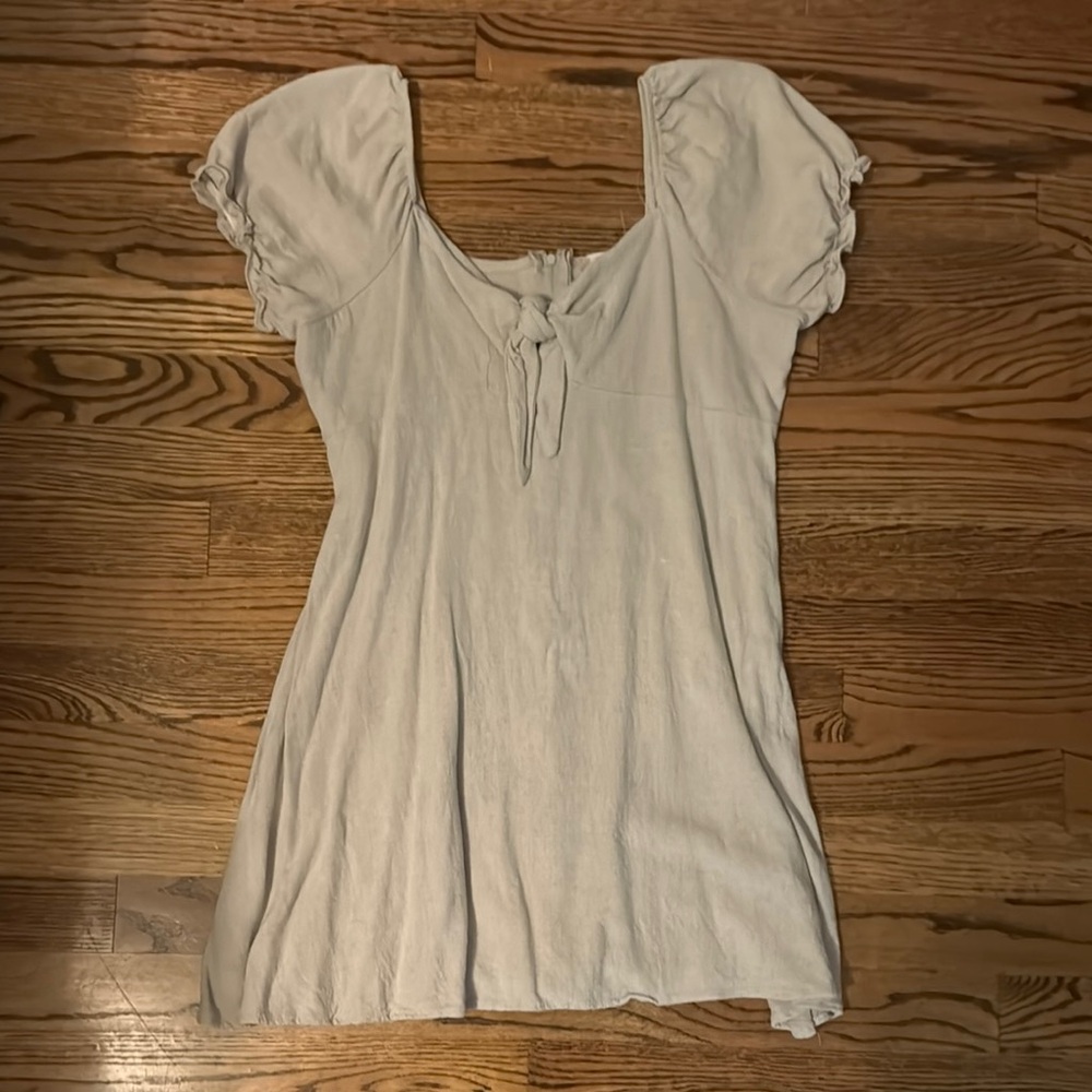 Altar'd State Cream Flutter Sleeve Blouse with Tie Front